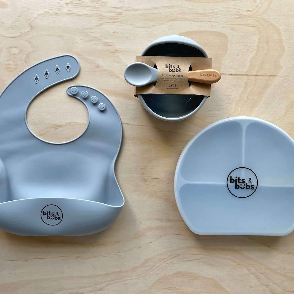 Ash Grey Feeding Set with Custom Keepsake Box - Bits and Bubs