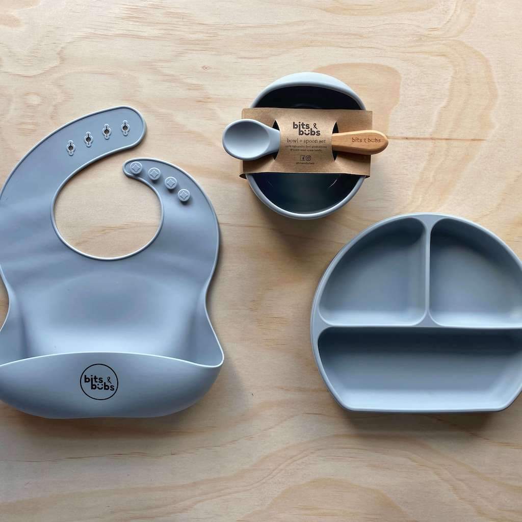 Ash Grey Feeding Set with Custom Keepsake Box - Bits and Bubs