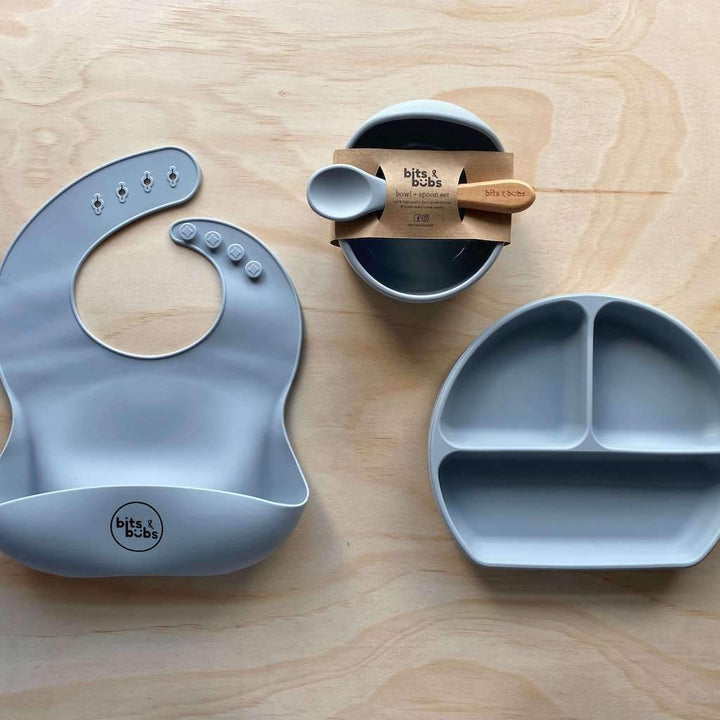 Ash Grey Feeding Set with Custom Keepsake Box - Bits and Bubs