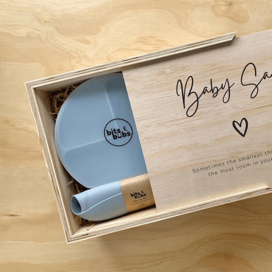 Ash Grey Feeding Set with Custom Keepsake Box - Bits and Bubs