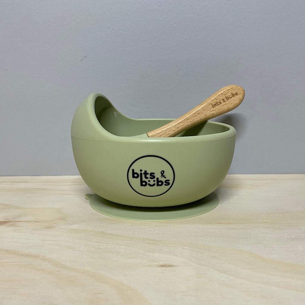 Khaki Feeding Set with Custom Keepsake Box - Bits and Bubs
