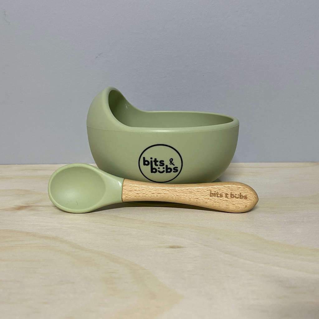 Khaki Feeding Set with Custom Keepsake Box - Bits and Bubs