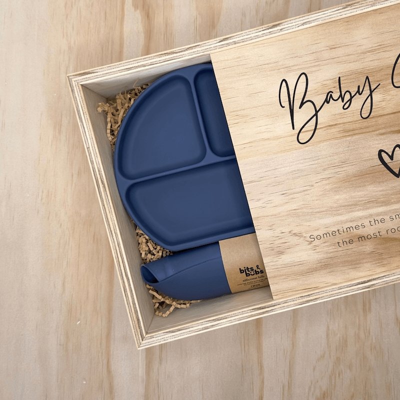 Personalised Keepsake Box with Deep Blue Feeding Set - My Little Makers