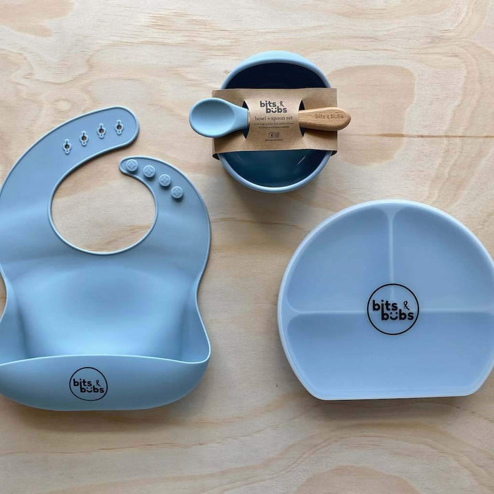 Sky Blue Feeding Set with Custom Keepsake Box - Bits and Bubs