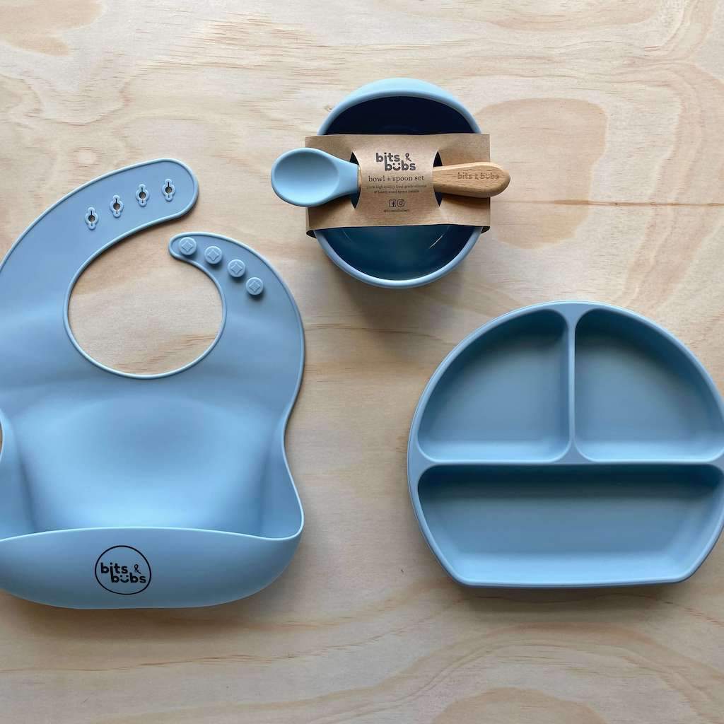 Sky Blue Feeding Set with Custom Keepsake Box - Bits and Bubs