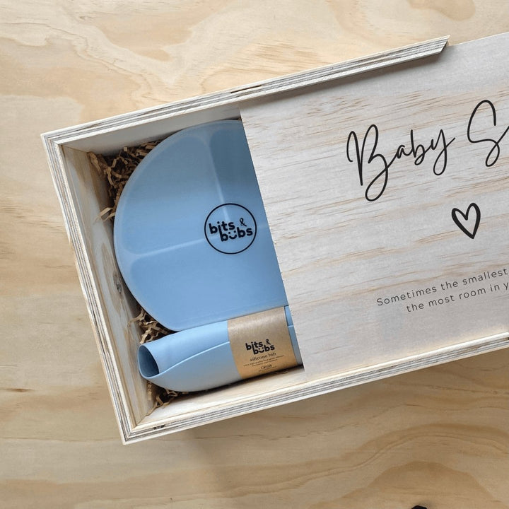 Sky Blue Feeding Set with Custom Keepsake Box - Bits and Bubs
